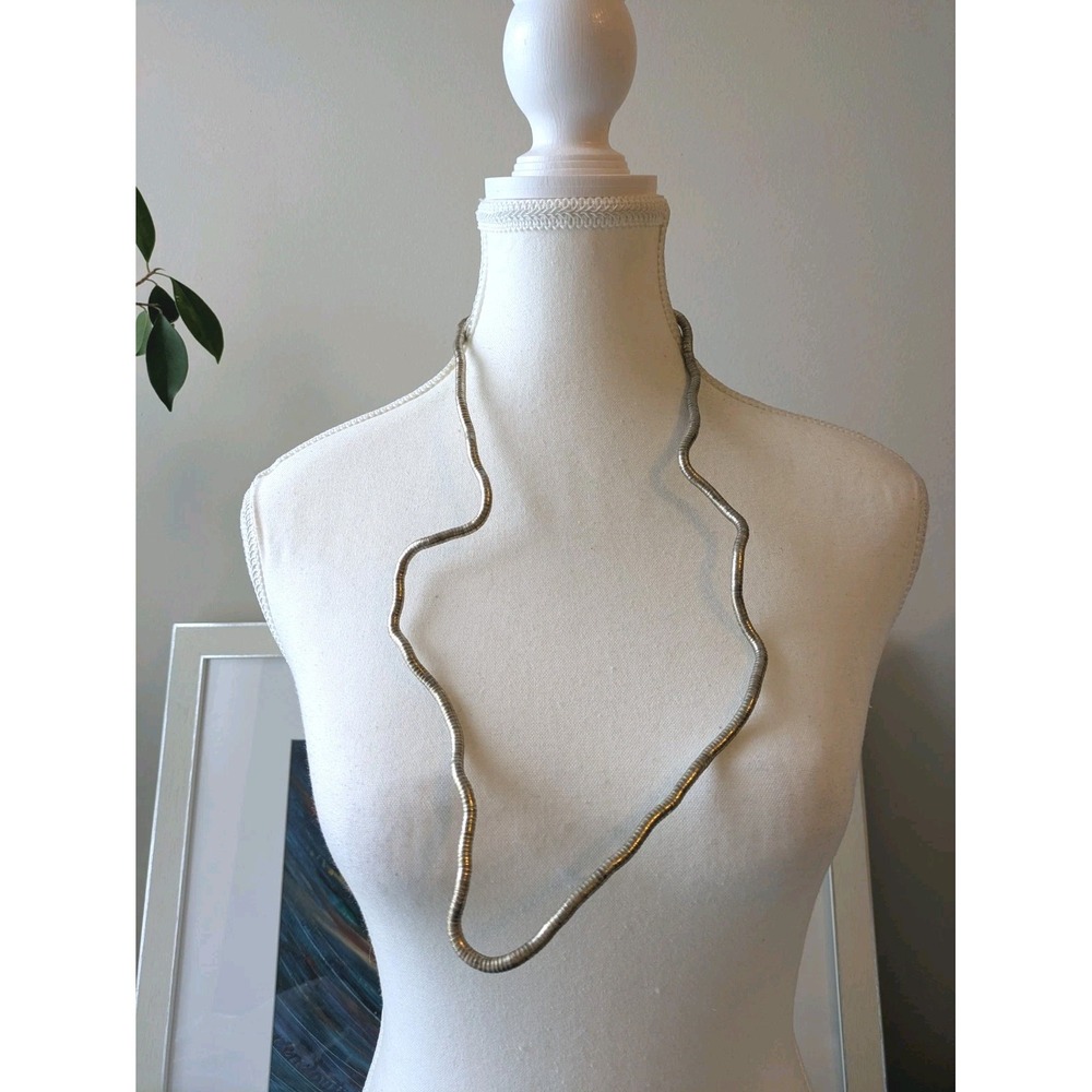 Silver Tone Brutalist Necklace Moldable Sculptural Long Wrappable Modernist